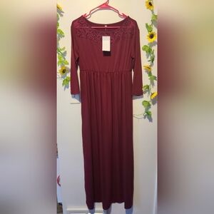 Nwt Womens Large Burgundy Maxi Dress